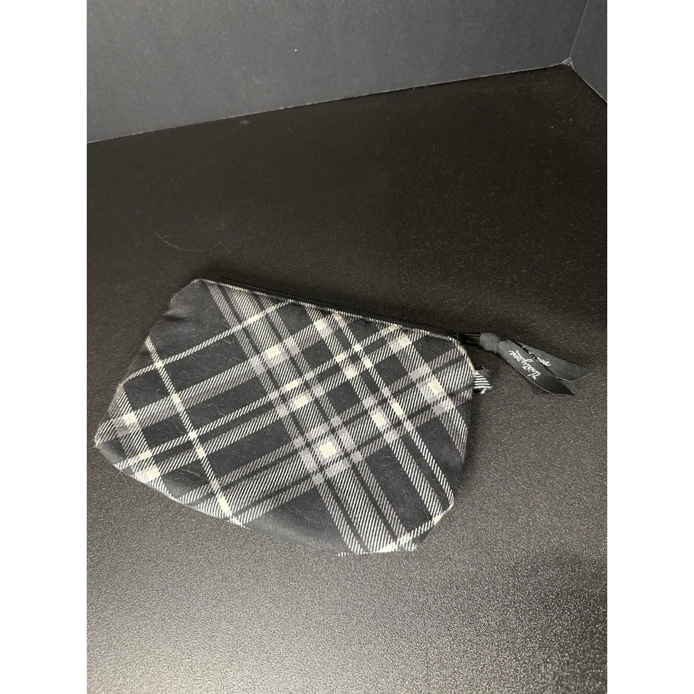 Thirty-One Black White Plaid Cosmetic Bag Travel Pouch Makeup Organizer 7.5x5